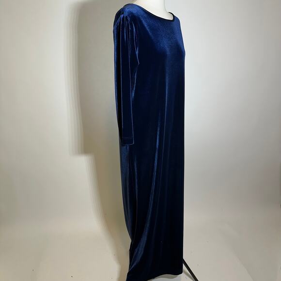Vintage Talbots Blue Velvet 3/4 Sleeve Maxi Dress Womens Size Medium M VTG Goth - Picture 3 of 11